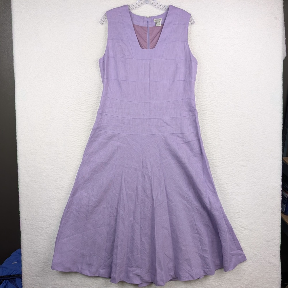 J Peterman 1911 Purple Linen Dress Cotton Lined Size 12